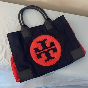 Tory Burch Ella tote, navy and red. Perfect condition, never used.